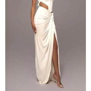 Jluxlabel Women's Noelia Linen Slit Maxi Skirt High Waist Side Zip White Size S